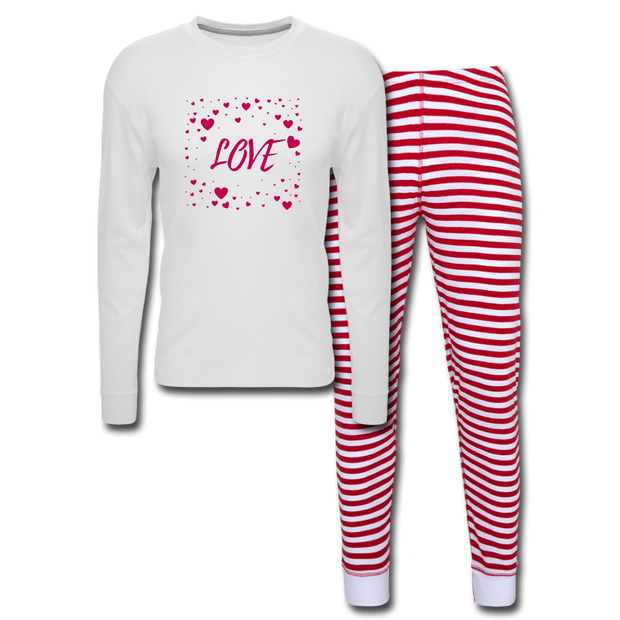 LOVE Unisex Pajama Set - white/red stripe