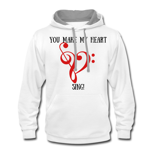 YOU MAKE MY HEART SING Contrast Hoodie - white/gray