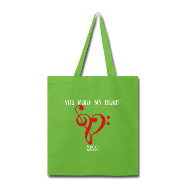YOU MAKE MY HEART SING Tote Bag - lime green